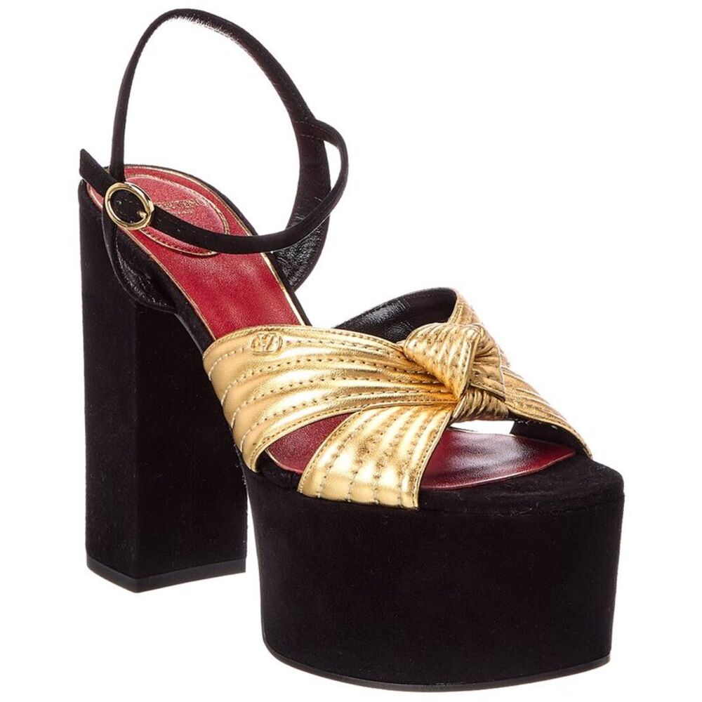 Valentino Crasher 125 Velvet & Leather Platform Sandal, Black